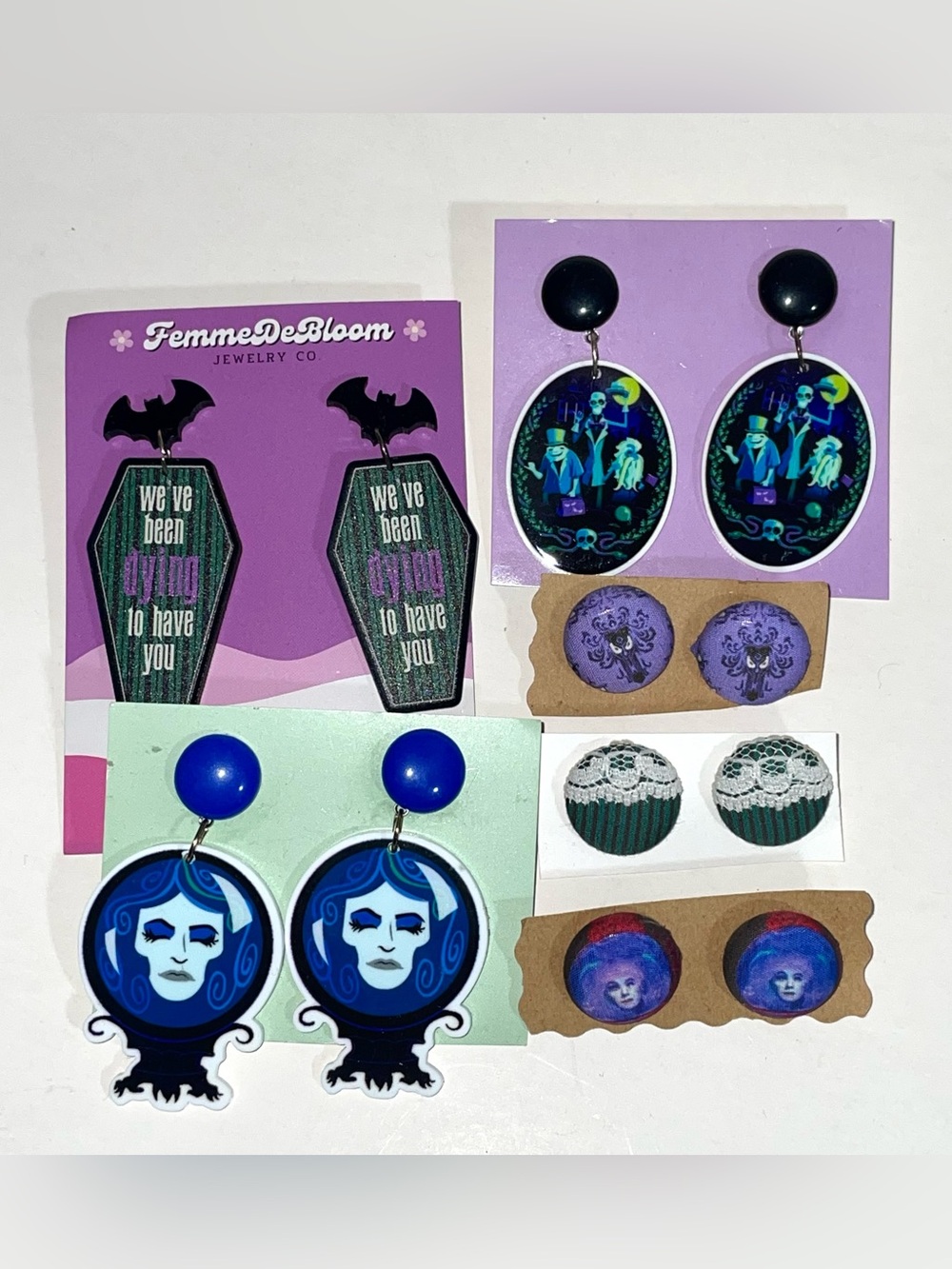 Haunted Mansion Leota Hitchhiking Ghosts Maid Earrings Bundle 6 Pairs